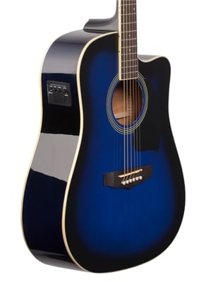 Ibanez PF15ECE Performance Acoustic Electric Guitar Trans Blue Burst Body Angled View